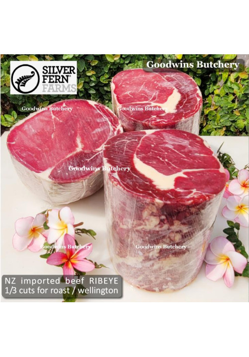 Beef Cuberoll Scotch-Fillet RIBEYE STEER (young cattle) New Zealand NZ frozen 5 days aged SILVERFERN roast 1/3 cuts +/- 1.6kg (price/kg)